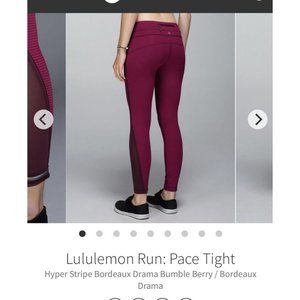 Lululemon Run: Pace Tight Hyper Stripe Bordeaux Drama Bumble Berry Size 8